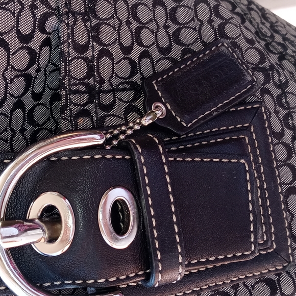 COACH C PRINT PURSE/BAG WITH LEATHER HANDLES - Picture 3 of 10